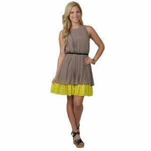 Jessica Simpson Taupe and Lemon Pleated Dress (Small)